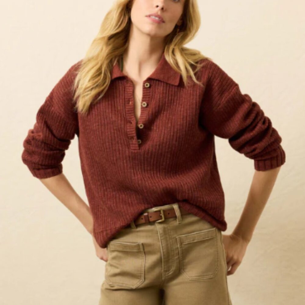Faherty NWT Miramar Linen Relaxed Polo - Smoked Paprika Size Small